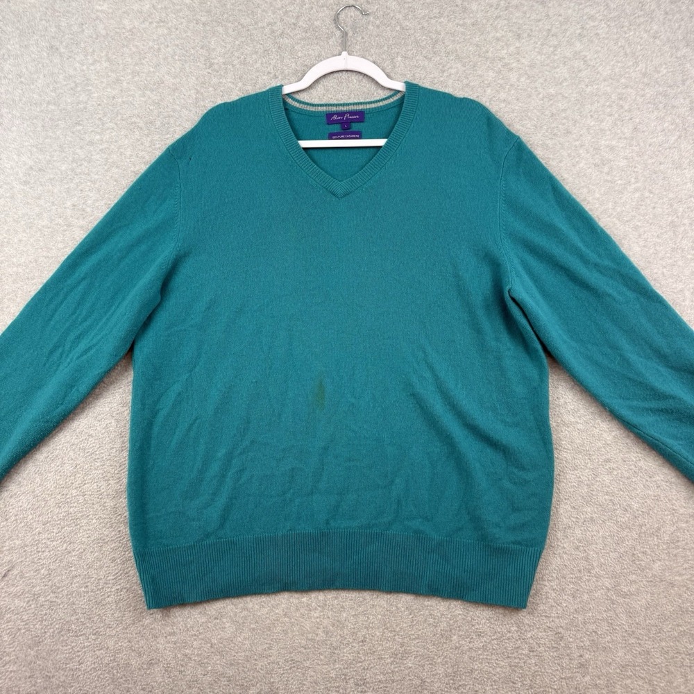 Alan Flusser 100% Pure Cashmere Teal Blue Sweater Mens Sz Large Academia Preppy